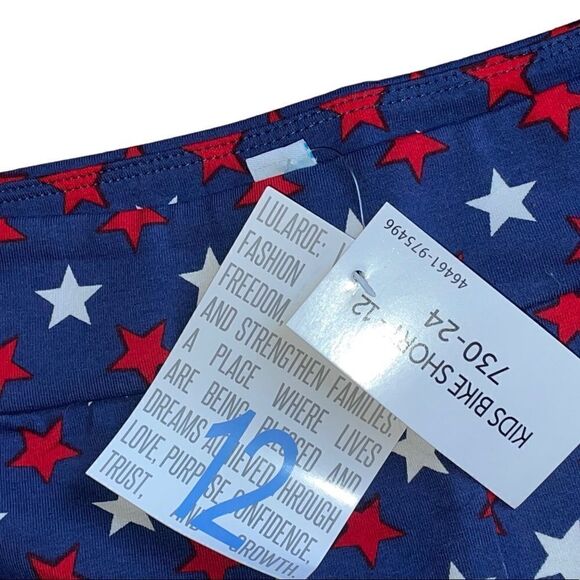 LuLaRoe Size 12 Kids Biker Shorts • Americana • Blue w/Red & White Stars • NWT - Picture 5 of 11